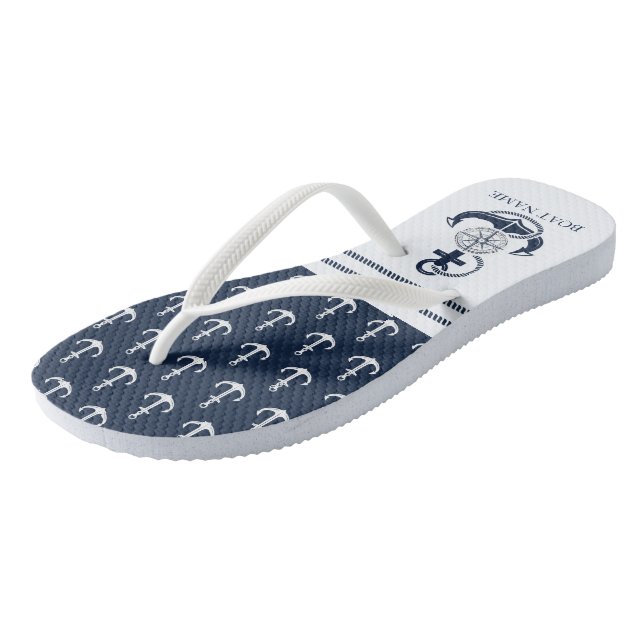 Nautical Anchor Boat Name Jandals (Angled)