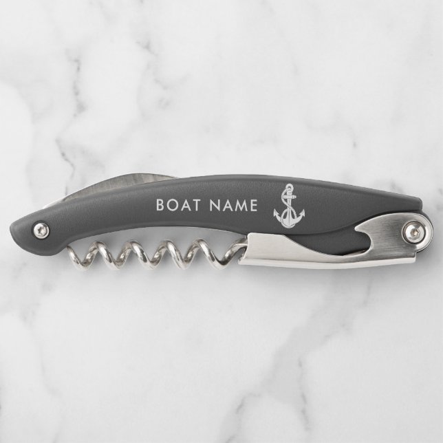 Nautical Anchor Boat Name Modern Custom Corkscrew (Back)