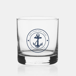 Nautical Anchor Boat Name Navy Blue Boating Custom Whiskey Glass