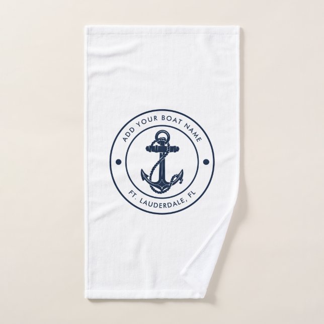 Nautical Anchor Boat Name Navy Blue Boating Swag Hand Towel (Hand Towel)