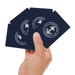 Nautical Anchor Boat Name Navy Blue Custom Playing Cards