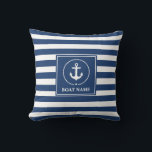 Nautical Anchor Boat Name Navy Blue Striped Cushion<br><div class="desc">Nautical Anchor Boat Name Navy Blue Striped Outdoor Throw Pillow</div>
