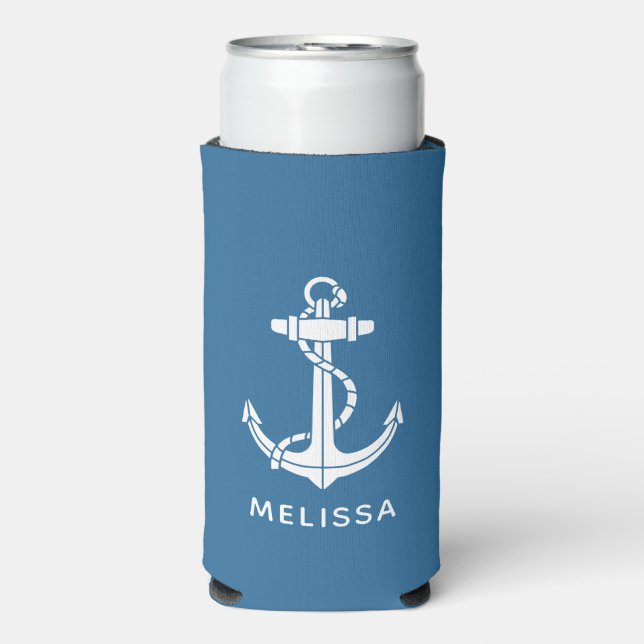 Nautical Anchor Boat Name Personalised Seltzer Can Cooler (Seltzer Front)