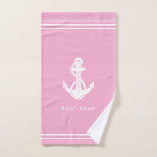 Nautical Anchor Boat Name Pink Custom Hand Towel