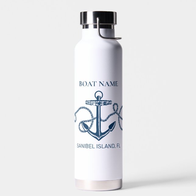 Nautical Anchor Boat Name Water Bottle (Left)