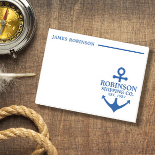 Nautical Anchor Boat or Ship Owner Blue and White Post-it Notes