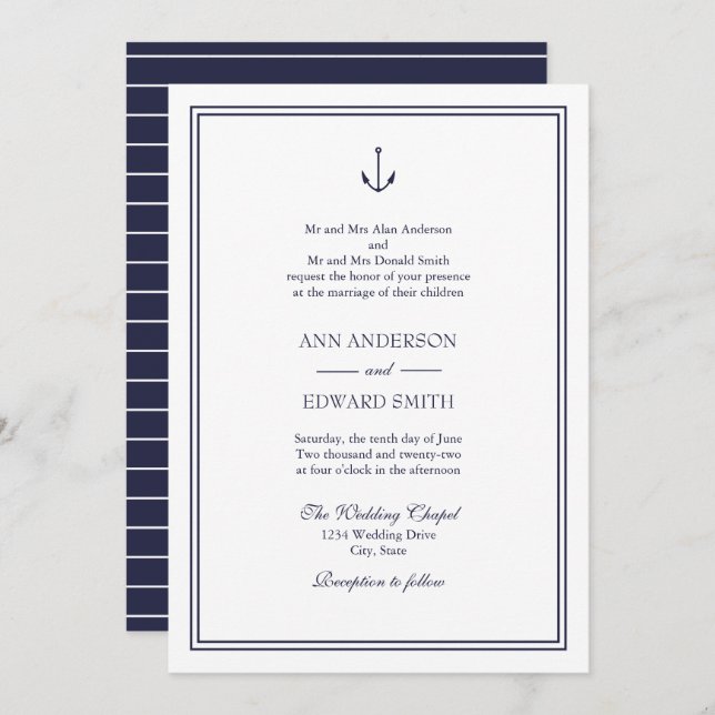 Nautical Anchor Both Parents Wedding Invitation (Front/Back)