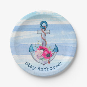 nautical anchor bouquet watercolor paper plate