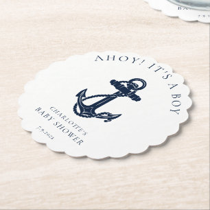 Nautical Anchor Boy Baby Shower Modern Custom Paper Coaster