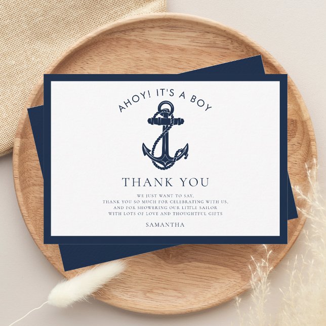 Nautical Anchor Boy Baby Shower Thank You Card (Elegant Nautical Anchor Baby Shower Thank You)