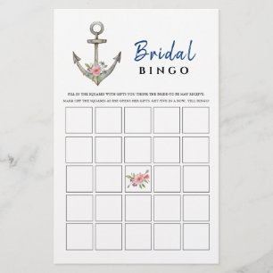 Nautical Anchor  Bridal Shower Bingo game 