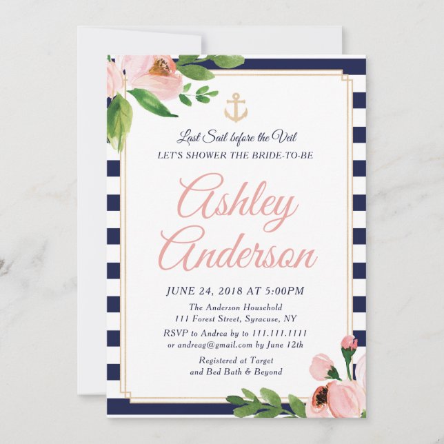 Nautical Anchor Bridal Shower Invitation (Front)