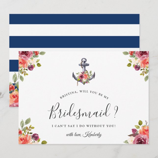 Nautical Anchor Bridesmaid Proposal Invitation (Front/Back)