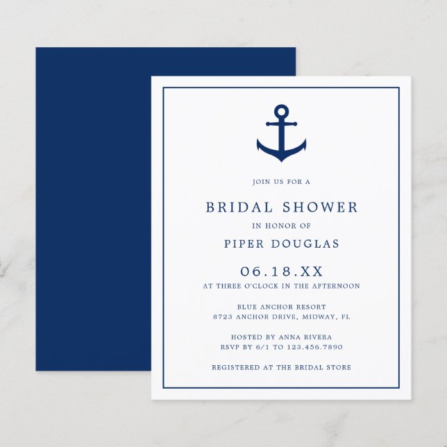 Nautical Anchor Budget Bridal Shower Invitation (Front/Back)