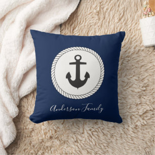Nautical Anchor Calligraphy Family Name Cushion