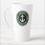 Nautical Anchor Captain Boat or Name Large Forest Latte Mug<br><div class="desc">A Nautical Anchor and Rope with Captain Rank or other title and Your Name or Boat Name on a Stylish Forest Green, Black and white 2 sided Large Latte Mug. This personalised Mug will not just hold your drink but also is a fun conversation piece. Perfect for Father's Day but...</div>