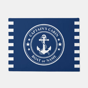 Nautical Anchor Captain Cabin Boat Name Navy Doormat