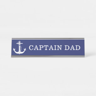 Nautical Anchor Captain Dad Navy Blue White Desk Name Plate