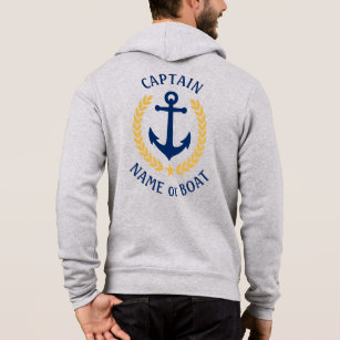 Nautical Anchor Captain Your Boat Name Gold Laurel Hoodie