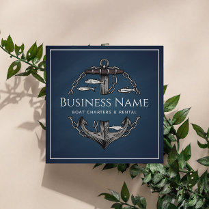Nautical Anchor Chalk Blue Navy Boat Charter Rent Square Business Card