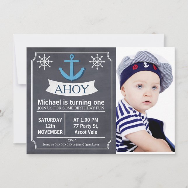 Nautical Anchor Chalkboard Birthday Invitation (Front)