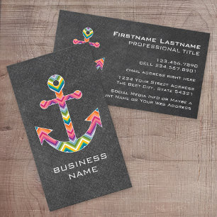 Nautical Anchor Chalkboard with Bright Chevrons Business Card