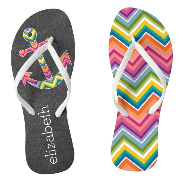 Nautical Anchor Chalkboard with Bright Chevrons Jandals (Footbed)