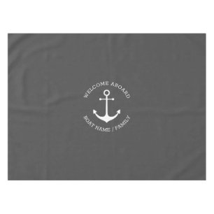 Nautical anchor charcoal grey custom boat name tablecloth