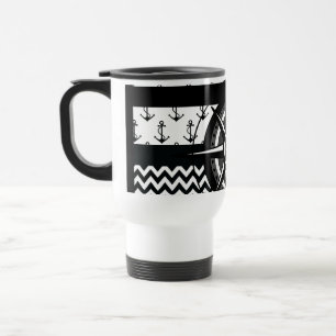 Nautical Anchor Chevron and Compass Pattern Travel Mug