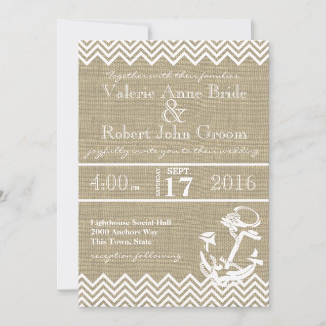 Nautical Anchor Chevron Wedding Invitation (Front)