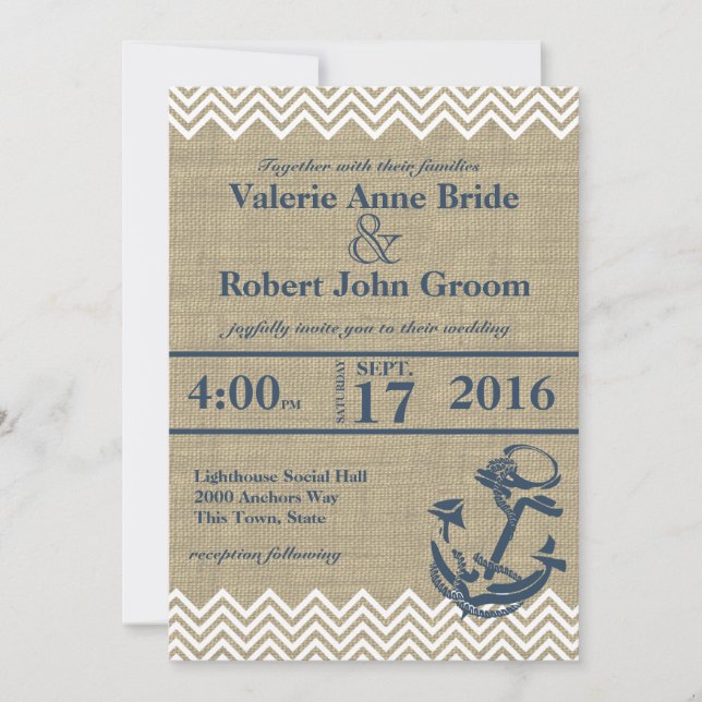 Nautical Anchor Chevron Wedding Invitation (Front)