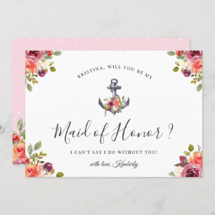Nautical Anchor Chic Floral Be My Maid of Honour Invitation