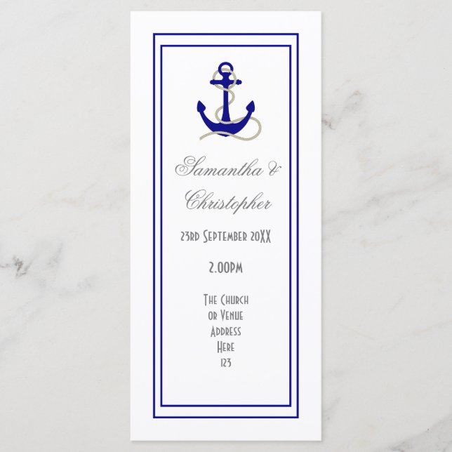Nautical anchor church wedding program programme (Front)