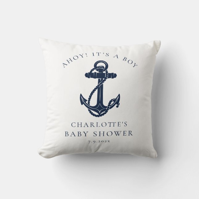 Nautical Anchor Coastal Boy Baby Shower Cushion (Front)