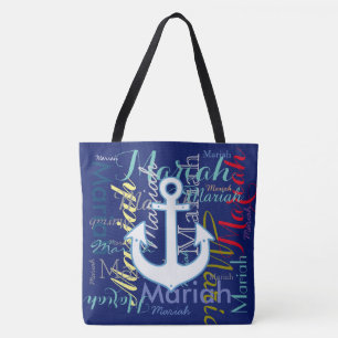 nautical anchor & colourful names tote bag