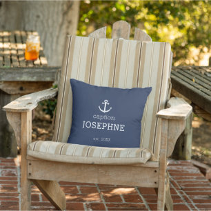 Nautical Anchor Compass Navy Blue Personalized Cushion