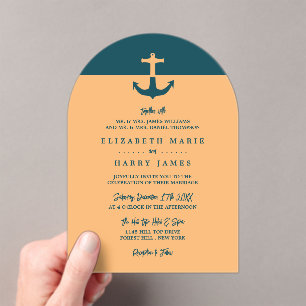 Nautical Anchor - Coral Blue - Beach Wedding Acrylic Invitations
