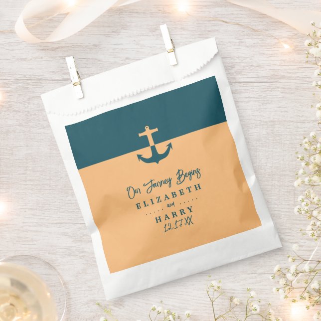 Nautical Anchor - Coral Blue - Beach Wedding Favour Bags (Clipped)