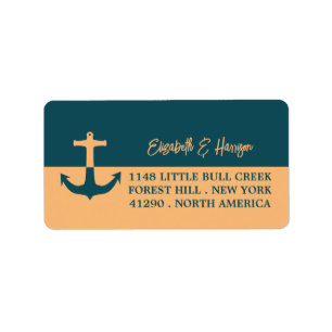 Nautical Anchor - Coral Blue - Beach Wedding Label