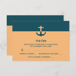 Nautical Anchor - Coral Blue - Beach Wedding RSVP Card