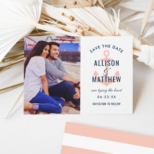 Nautical Anchor Coral Pink Photo Wedding Save The Date