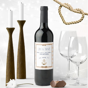 Nautical Anchor Coral & White Event Wedding 🍷⚓️ Wine Label