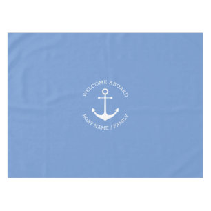 Nautical anchor cornflower blue custom boat name tablecloth