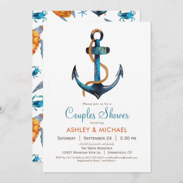 Nautical Anchor Couples Shower Invitation (Front/Back)