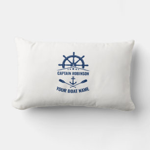 Nautical Anchor Crossed Oars & Ships Wheel White Lumbar Cushion
