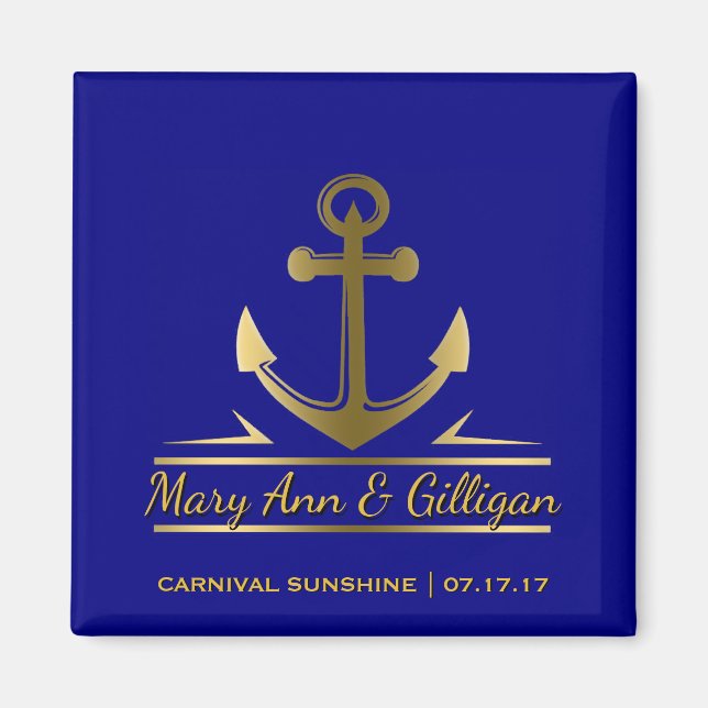 Nautical Anchor Cruise Ship Wedding Favour Navy Magnet (Front)