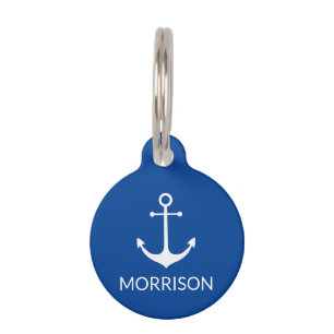 Nautical Anchor Custom blue white dog Name info Pet Tag