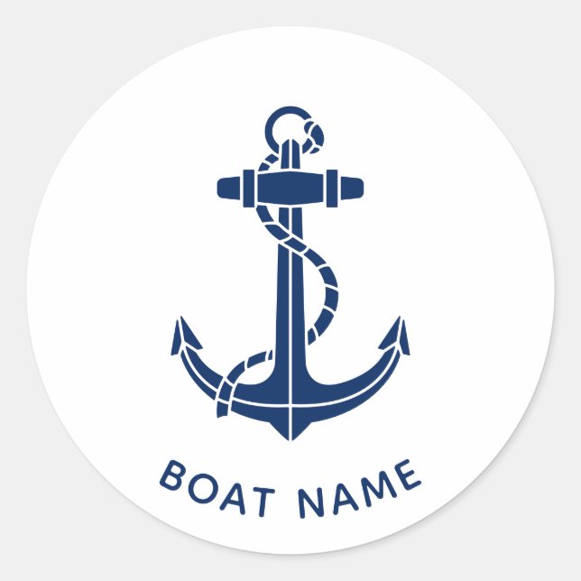 Nautical Anchor Custom Boat Name Classic Round Sticker (Front)