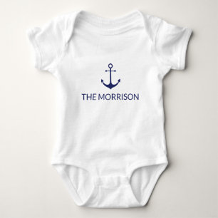 Nautical Anchor Custom Boat Name navy blue white Baby Bodysuit