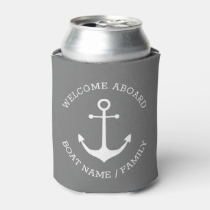 Nautical Anchor Custom Boat Name Welcome Aboard Can Cooler